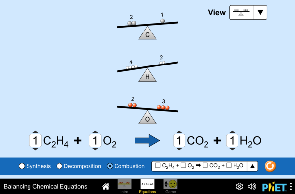Balancing Chemical Equations - Chemical Equations | Conservation of Mass -  PhET Interactive Simulations