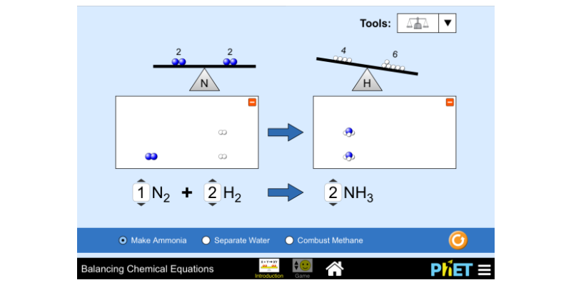 Balancing Chemical Equations - Chemical Equations | Conservation of Mass -  PhET Interactive Simulations