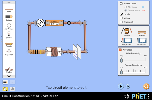 Circuit Construction Kit: AC - Virtual Lab - RLC Circuit | AC Circuits |  Kirchoff's Law - PhET Interactive Simulations