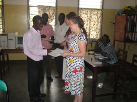 Handing out workshop participation certificates